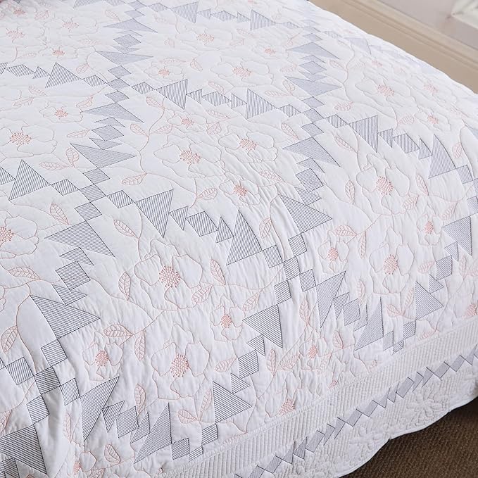 MarCielo 3-Piece 100% Cotton Oversized Bedspread Lightweight Quilt Coverlet Embroidery Farmhouse Bedding Set (TC Colorful White, Oversized King (118"x106"))