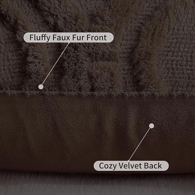 decorUhome Throw Pillow Covers 22x22 Inch Set of 2, Soft Plush Decorative Faux Fur Dark Brown Solid Couch Pillow Covers, Accent Farmhouse Neutral Square Euro Pillow Cases for Sofa Bed Living Room