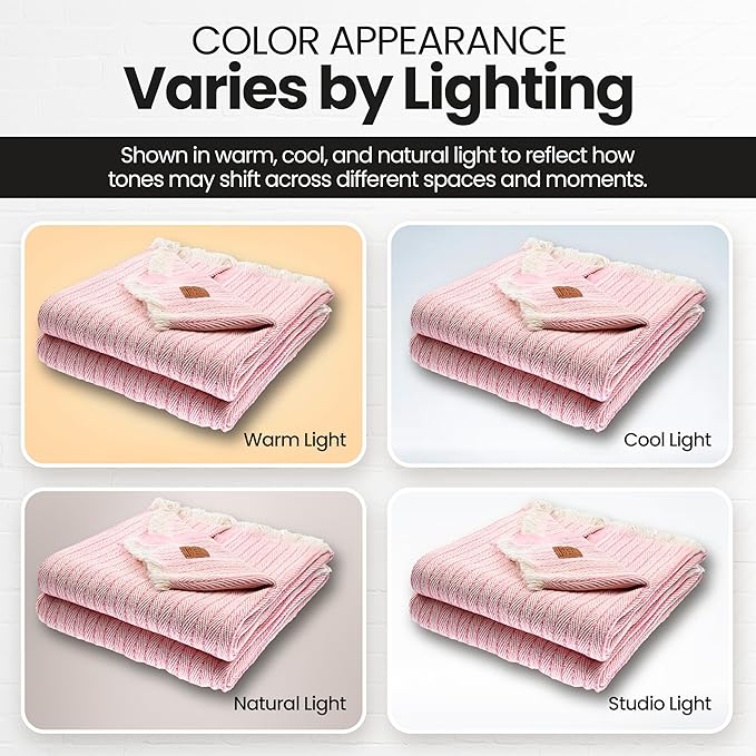 Gold Case Throw Blanket for Couch – 100% Recycled Turkish Cotton Blankets & Throws – Elegant Decorative Throw Blankets for Living Room Sofa – Woven Throws for Couch – Vintage Pink – 50x60 (Set of 2)