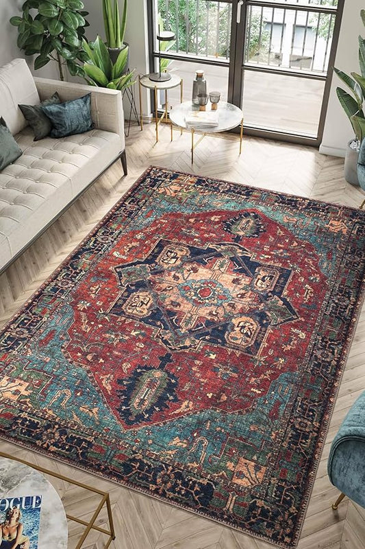Keen Home Design 10x14 Rug - Machine Washable Area Rug with Non-Slip Backing, Ideal for Living Room, Dining Room, Bedroom - Vintage, Easy Clean, Durable, Low Pile Rug - (9'7" x 14')