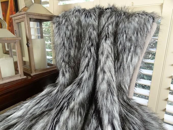 Exotic Siberian Gray White Black Husky Fur - Gray Faux Fur Throw Blanket - Luxury Soft Faux Fur, Made in USA, 16411