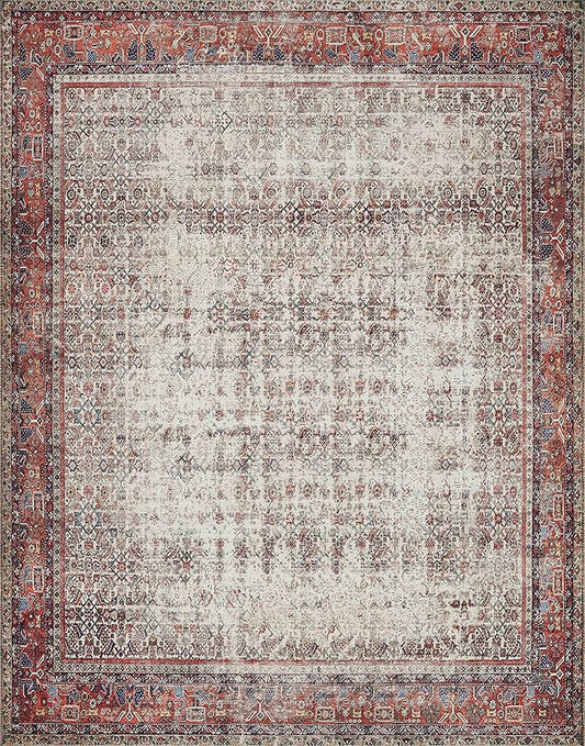 Loloi Layla Collection LAY-12 Ivory/Brick 7'-6" x 9'-6" .13" Thick Area Rug, Soft, Durable, Vintage Inspired, Distressed, Low Pile, Non-Shedding, Easy Clean, Printed, Living Room Rug