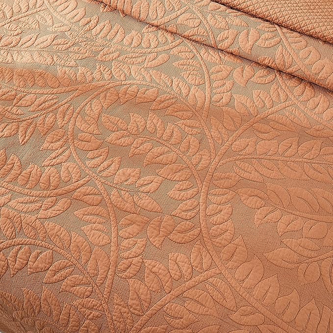 MarCielo 3-Piece 100% Cotton Oversized Bedspread Lightweight Quilt Coverlet Embroidery Farmhouse Bedding Set T0 (Royal Orange, Oversized Queen (100"x106"))