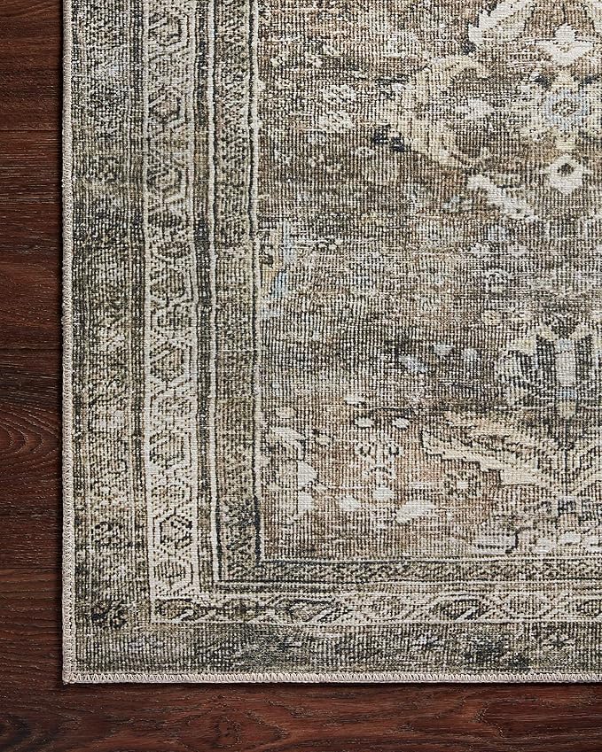 Loloi Layla Collection LAY-13 Antique/Moss 5'-0" x 7'-6" .13" Thick Area Rug, Soft, Durable, Vintage Inspired, Distressed, Low Pile, Non-Shedding, Easy Clean, Printed, Living Room Rug