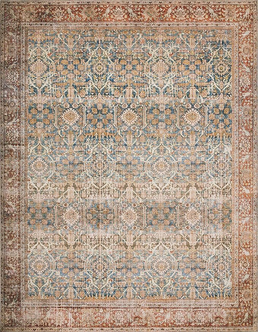 Loloi Layla Collection LAY-04 Ocean/Rust 2'-3" x 3'-9" .13" Thick Accent Rug, Soft, Durable, Vintage Inspired, Distressed, Low Pile, Non-Shedding, Easy Clean, Printed, Living Room Rug