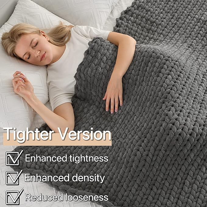 Maetoow Tighter Version Chenille Chunky Knit Blanket Throw （40×50 Inch）, Handmade Warm & Cozy Blanket Couch, Bed, Home Decor, Soft Fleece Banket, Boho Thick Blankets and Giant Yarn Throws，Dark Grey
