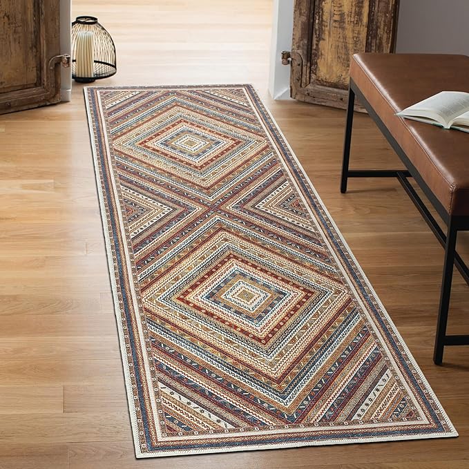 Keen Home Design 2x7 Rug - Machine Washable Runner Rug with Non-Slip Backing, Ideal for Hallway, Entryway, Kitchen, Laundry Room - Vintage, Easy Clean, Durable, Low Pile Rug - (2'6" x 7')