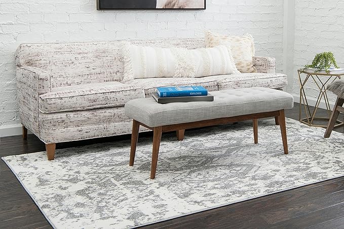 Unique Loom Rosso Collection Vintage, Geometric, Bohemian, Traditional, Distressed, Southwestern Area Rug, Rectangular 8' 0" x 10' 0", Light Gray/Ivory