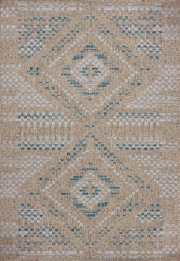 Loloi Amber Lewis Topanga Collection TOP-04 Natural/Aqua 7'-10" x 10' Indoor/Outdoor Area Rug