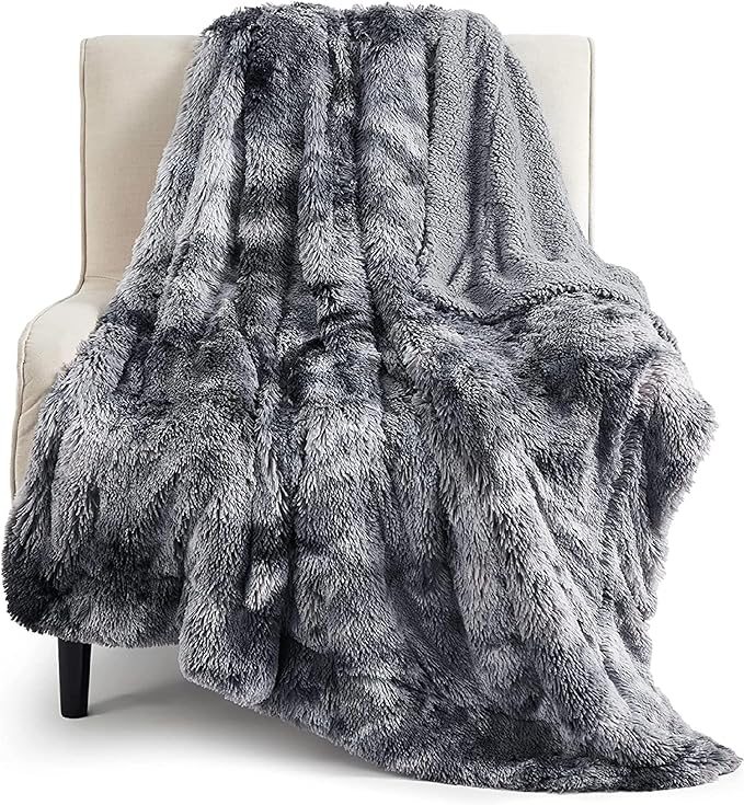 Bedsure GentleSoft Fuzzy Faux Fur Sherpa Fleece Blanket Twin Size, Plush Thick Warm Twin Blanket for Bed, College Dorm Essentials Gifts for Girls Boys, Tie Dye Grey Decor for Winter, 60x80