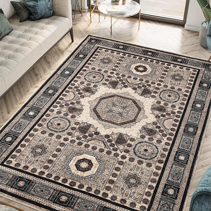 Keen Home Design 4x6 Rug - Machine Washable Area Rug with Non-Slip Backing, Ideal for Living Room, Dining Room, Bedroom - Vintage, Easy Clean, Durable, Low Pile Rug - (4' x 6')