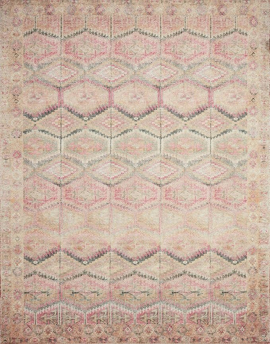 Loloi Layla Collection LAY-17 Pink/Lagoon 2'-3" x 3'-9" .13" Thick Accent Rug, Soft, Durable, Vintage Inspired, Distressed, Low Pile, Non-Shedding, Easy Clean, Printed, Living Room Rug