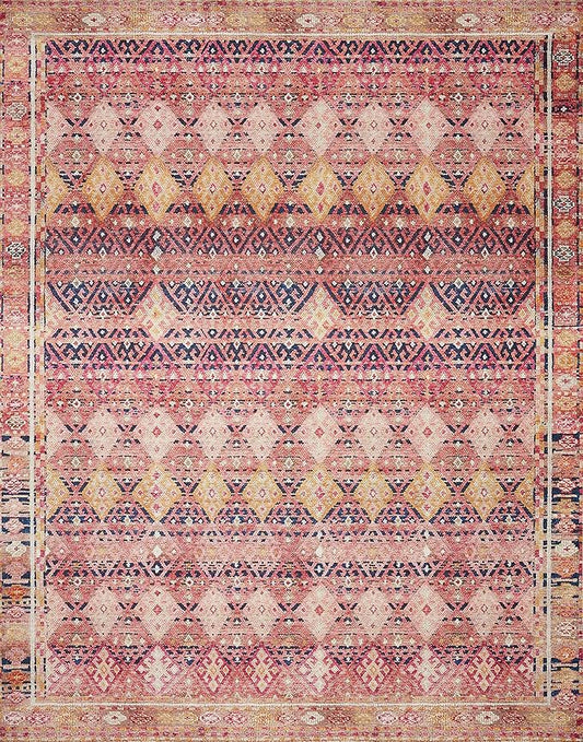 Loloi Layla Collection LAY-15 Magenta/Multi 2'-6" x 12'-0" .13" Thick Runner Rug, Soft, Durable, Vintage Inspired, Distressed, Low Pile, Non-Shedding, Easy Clean, Printed, Living Room Rug