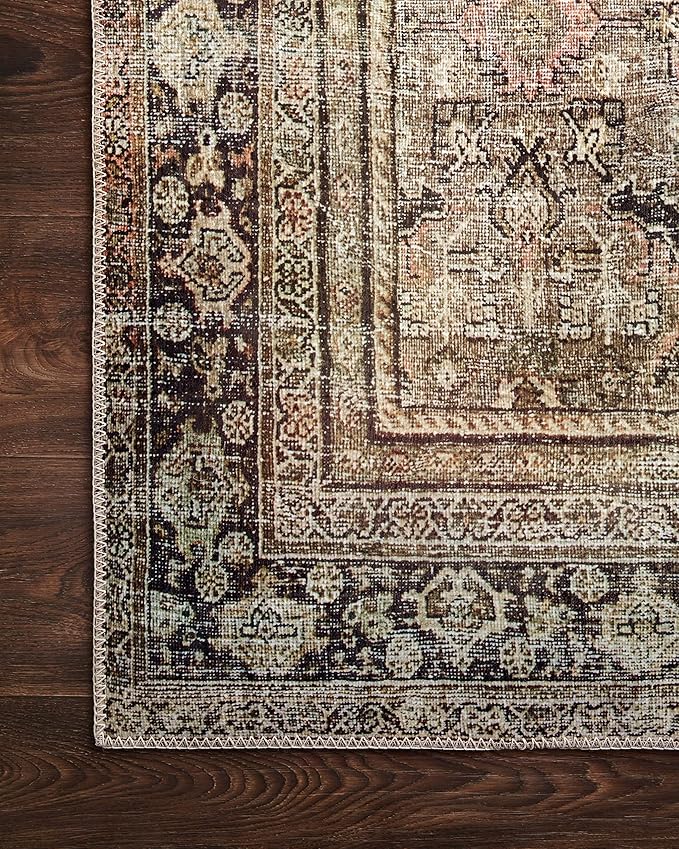 Loloi Layla Collection LAY-03 Olive/Charcoal 9'-6" x 14' .13" Thick Area Rug, Soft, Durable, Vintage Inspired, Distressed, Low Pile, Non-Shedding, Easy Clean, Printed, Living Room Rug
