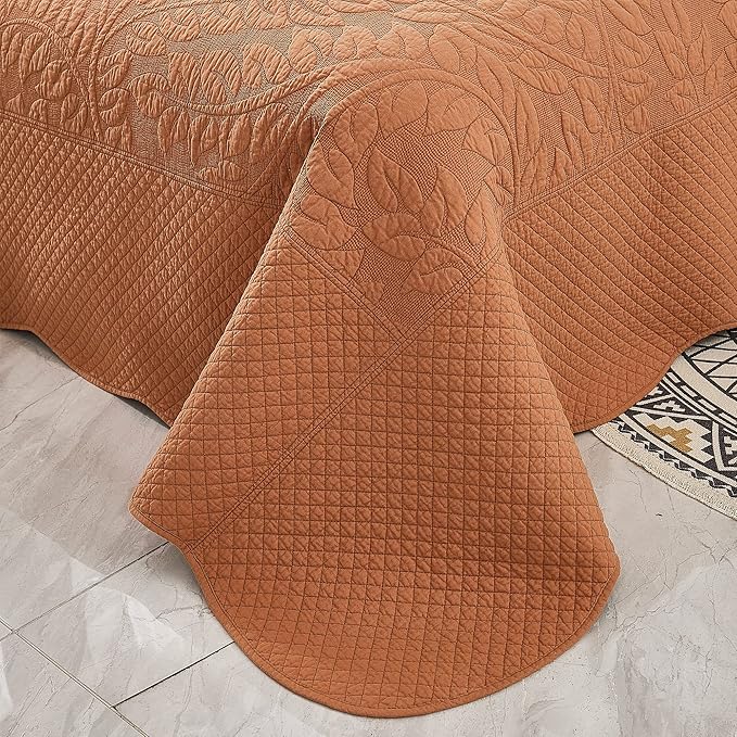 MarCielo 3-Piece 100% Cotton Oversized Bedspread Lightweight Quilt Coverlet Embroidery Farmhouse Bedding Set T0 (Royal Orange, Oversized King (118"x106"))