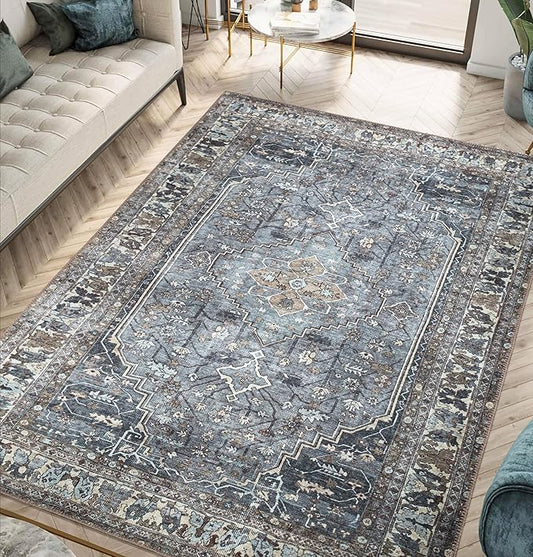 Keen Home Design 4x6 Rug - Machine Washable Area Rug with Non-Slip Backing, Ideal for Living Room, Dining Room, Bedroom - Vintage, Easy Clean, Durable, Low Pile Rug - (4' x 6')