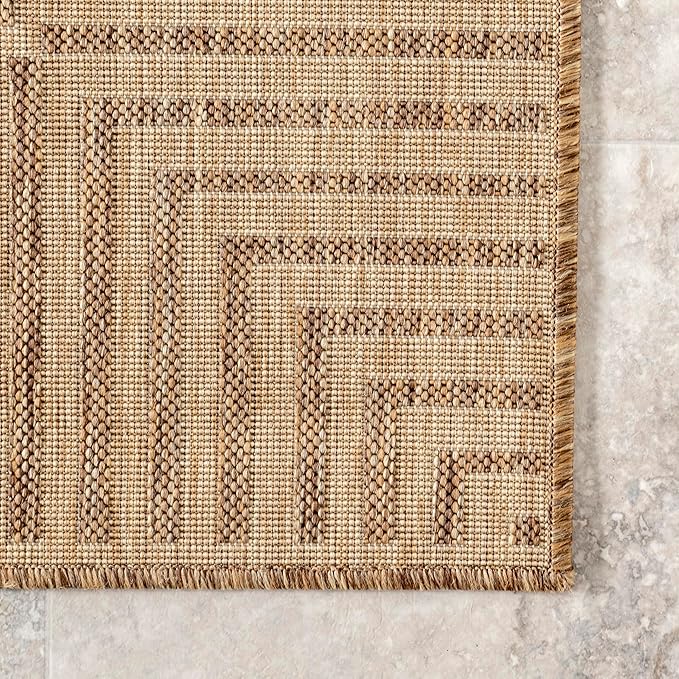 nuLOOM 3'6" x 5' Outdoor Area Rug, Casual Design With Striped Border, Stain Resistant, Highly Durable, For Patio, Balcony, Bedroom, Living Room, Dining Room, Bathroom, Light Brown
