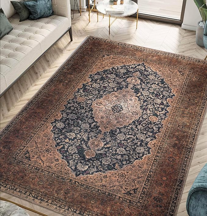 Keen Home Design 4x6 Rug - Machine Washable Area Rug with Non-Slip Backing, Ideal for Living Room, Dining Room, Bedroom - Vintage, Easy Clean, Durable, Low Pile Rug - (4' x 6')