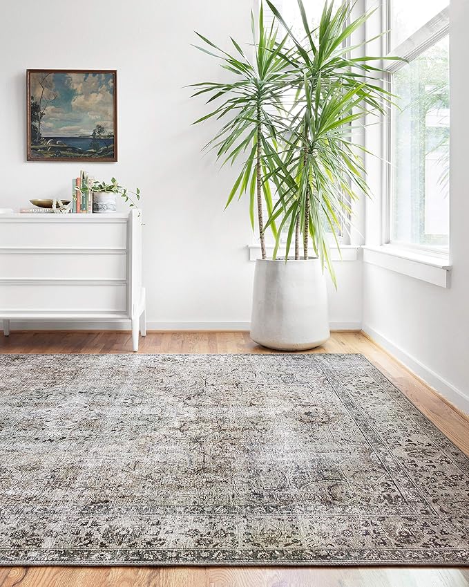 Loloi Layla Collection LAY-06 Taupe/Stone 5'-0" x 7'-6" .13" Thick Area Rug, Soft, Durable, Vintage Inspired, Distressed, Low Pile, Non-Shedding, Easy Clean, Printed, Living Room Rug