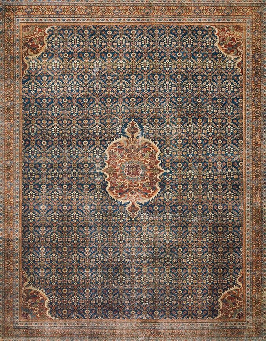 Loloi Layla Collection LAY-09 Cobalt Blue/Spice 5'-0" x 7'-6" .13" Thick Area Rug, Soft, Durable, Vintage Inspired, Distressed, Low Pile, Non-Shedding, Easy Clean, Printed, Living Room Rug