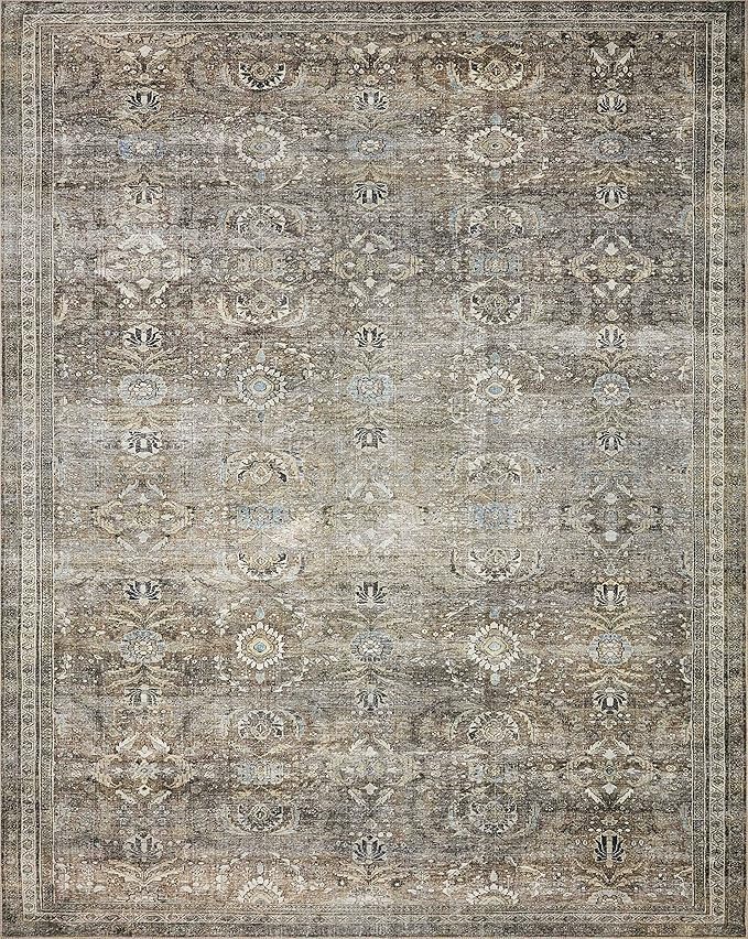 Loloi Layla Collection LAY-13 Antique/Moss 2'-6" x 12'-0" .13" Thick Runner Rug, Soft, Durable, Vintage Inspired, Distressed, Low Pile, Non-Shedding, Easy Clean, Printed, Living Room Rug