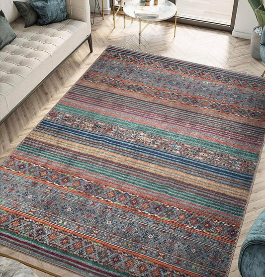 Keen Home Design 6x9 Rug - Machine Washable Area Rug with Non-Slip Backing, Ideal for Living Room, Dining Room, Bedroom - Vintage, Easy Clean, Durable, Low Pile Rug - (6' x 9')