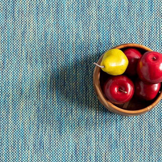 nuLOOM 9'6" x 12' Outdoor Area Rug, Casual Design With Striped Border, Stain Resistant, Highly Durable, For Patio, Balcony, Bedroom, Living Room, Dining Room, Bathroom, Teal