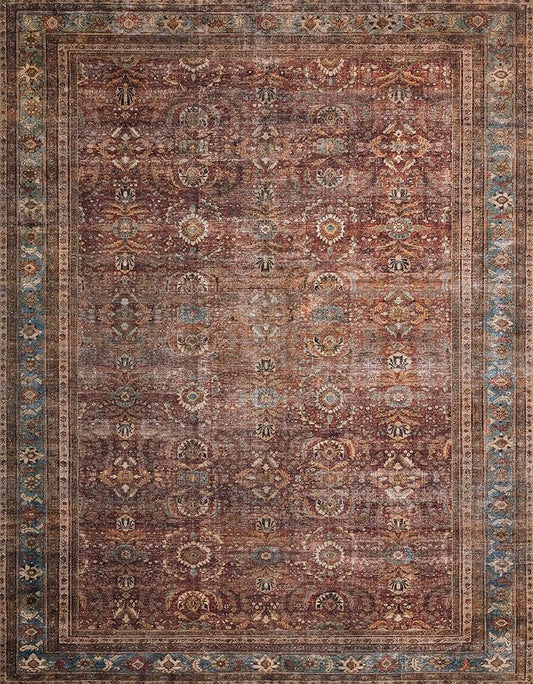 Loloi Layla Collection LAY-01 Brick/Blue 2'-6" x 9'-6" .13" Thick Runner Rug, Soft, Durable, Vintage Inspired, Distressed, Low Pile, Non-Shedding, Easy Clean, Printed, Living Room Rug