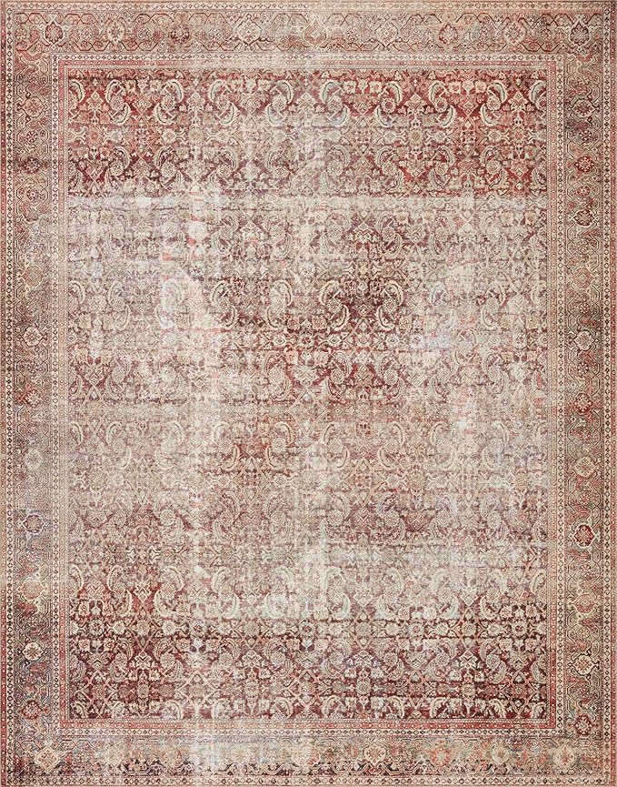 Loloi Layla Collection LAY-11 Cinnamon/Sage 2'-3" x 3'-9" .13" Thick Accent Rug, Soft, Durable, Vintage Inspired, Distressed, Low Pile, Non-Shedding, Easy Clean, Printed, Living Room Rug