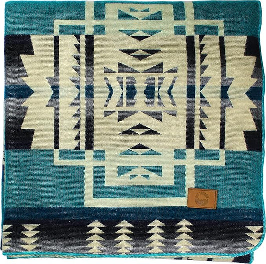 Off the Grid Inca Aztec Throw, Queen, King Blanket | Southwest Indian Navajo Boho Style | Native Cover for Camping, Bedding, Couch, Vanlife | Faux Alpaca, Lightweight, Hypoallergenic (Teal, Throw)