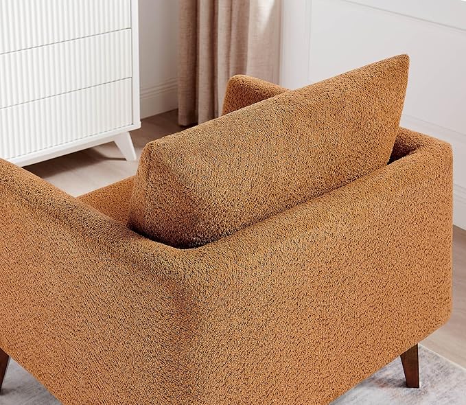 Oversized Accent Chair Modern Boucle Armchair for Living Room- 37" Wide Accent Chair with Solid Wood Legs, Curry Upholstered Lounge Chair for Bedroom & Office, Cozy Reading Chair (Easy Assembly)