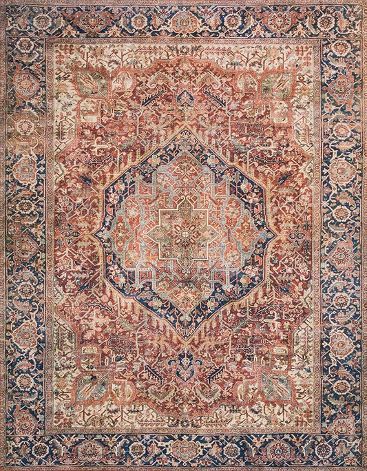 Loloi Layla Collection LAY-08 Red/Navy 9'-0" x 12'-0" .13" Thick Area Rug, Soft, Durable, Vintage Inspired, Distressed, Low Pile, Non-Shedding, Easy Clean, Printed, Living Room Rug