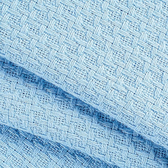 Elvana Home 100% Cotton Bed Blanket, Breathable Bed Blanket Full - Queen Size, Cotton Thermal Blankets Full - Queen, Perfect for Layering Any Bed for All Season, Light Blue