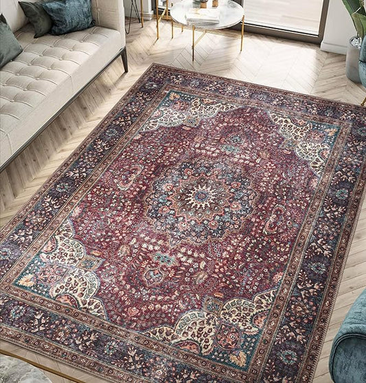 Keen Home Design 9x12 Rug - Machine Washable Area Rug with Non-Slip Backing, Ideal for Living Room, Dining Room, Bedroom - Vintage, Easy Clean, Durable, Low Pile Rug - (9' x 12')