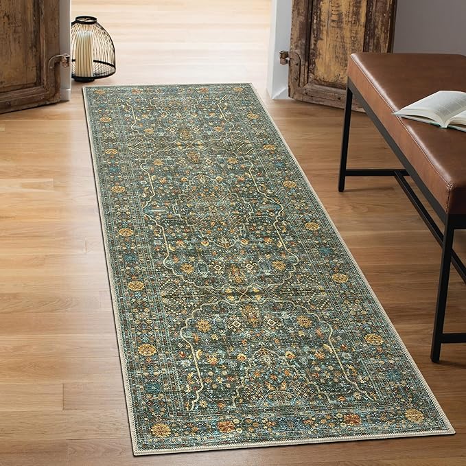 Keen Home Design 2x10 Rug - Machine Washable Runner Rug with Non-Slip Backing, Ideal for Hallway, Entryway, Kitchen, Laundry Room - Vintage, Easy Clean, Durable, Low Pile - (2'6" x 10')
