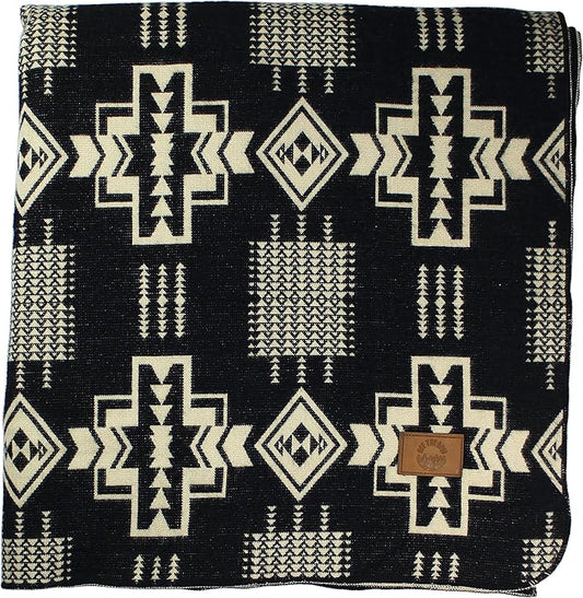 Inca Aztec Throw, Queen, King Blanket | Southwest Indian Navajo Boho Style | Native Cover for Camping, Bedding, Couch, Vanlife | Faux Alpaca, Lightweight, Hypoallergenic (Obsidian Black, Queen)