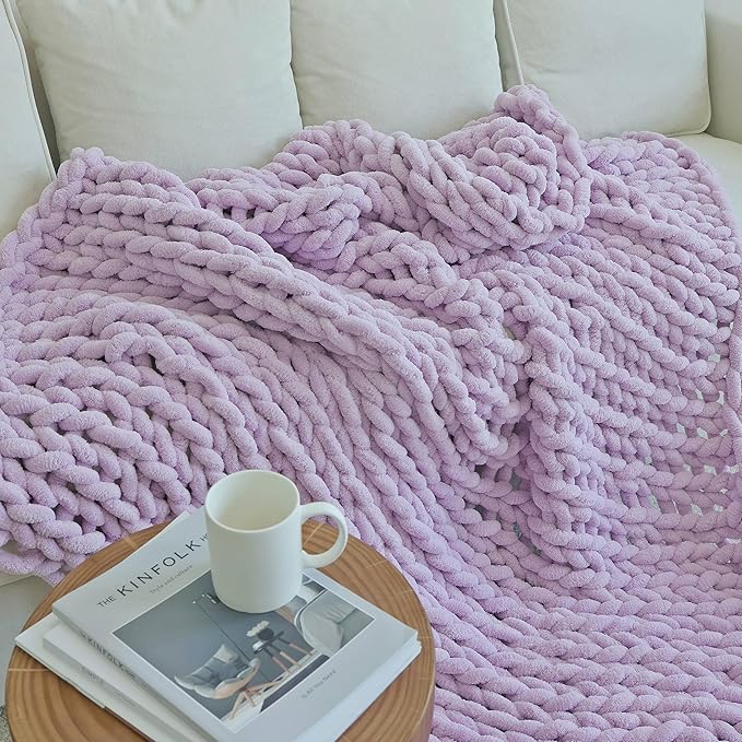 Maetoow Chenille Chunky Knit Blanket Throw (60×80 Inch), Handmade Warm & Cozy Blanket Couch, Bed, Home Decor, Soft Breathable Fleece Banket, Christmas Thick and Giant Yarn Throws, Purple