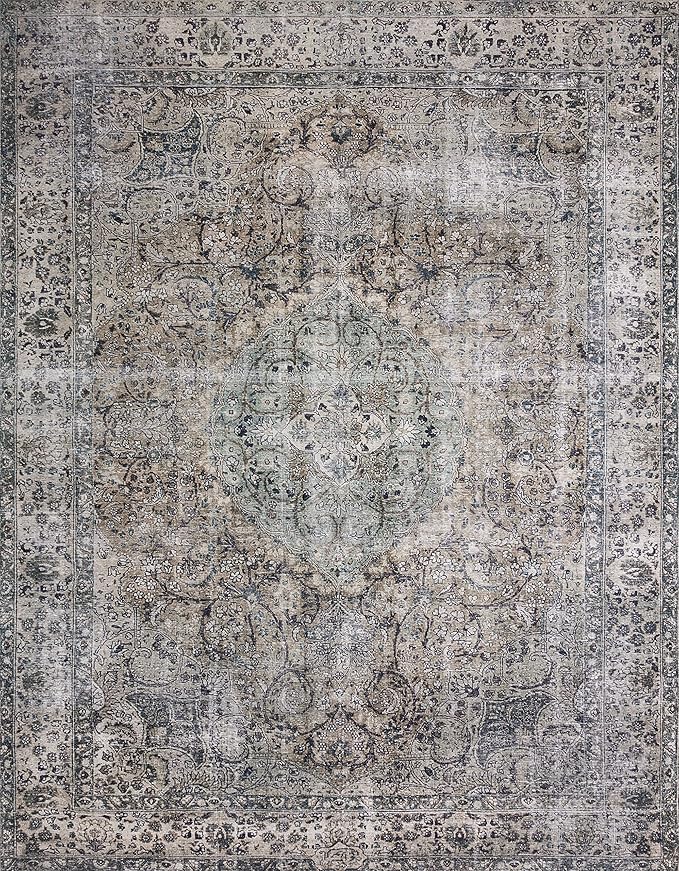 Loloi Layla Collection LAY-06 Taupe/Stone 2'-0" x 5'-0" .13" Thick Accent Rug, Soft, Durable, Vintage Inspired, Distressed, Low Pile, Non-Shedding, Easy Clean, Printed, Living Room Rug