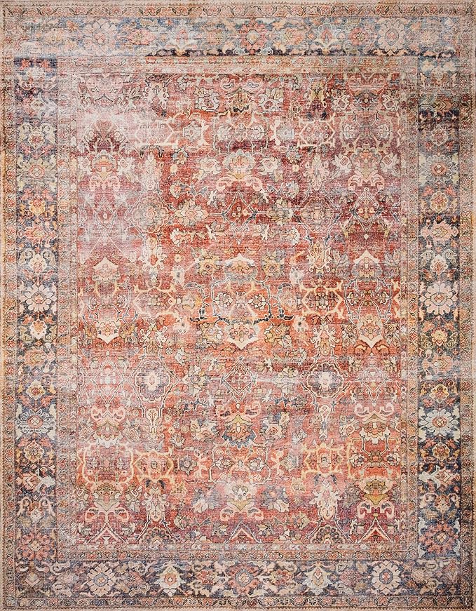 Loloi Layla Collection LAY-02 Spice/Marine 2'-6" x 12'-0" .13" Thick Runner Rug, Soft, Durable, Vintage Inspired, Distressed, Low Pile, Non-Shedding, Easy Clean, Printed, Living Room Rug