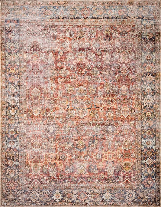 Loloi Layla Collection LAY-02 Spice/Marine 2'-6" x 9'-6" .13" Thick Runner Rug, Soft, Durable, Vintage Inspired, Distressed, Low Pile, Non-Shedding, Easy Clean, Printed, Living Room Rug