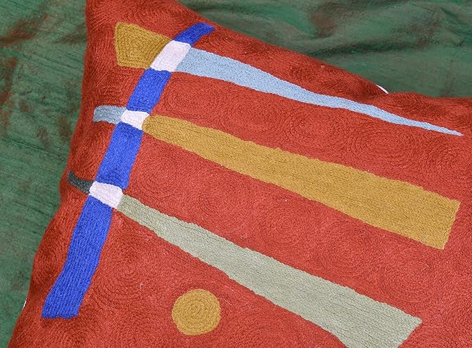 Kandinsky Modern Pillows Cover- Orange | Mid Century Chair Cushions | Abstract Throw Pillows | Contemporary Pillowcase | Modern Couch Pillows | Needlepoint Accent Cushion | Wool Size 18x18