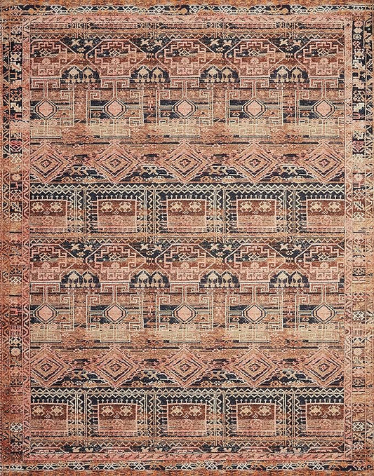 Loloi Layla Collection LAY-14 Mocha/Blush 5'-0" x 7'-6" .13" Thick Area Rug, Soft, Durable, Vintage Inspired, Distressed, Low Pile, Non-Shedding, Easy Clean, Printed, Living Room Rug