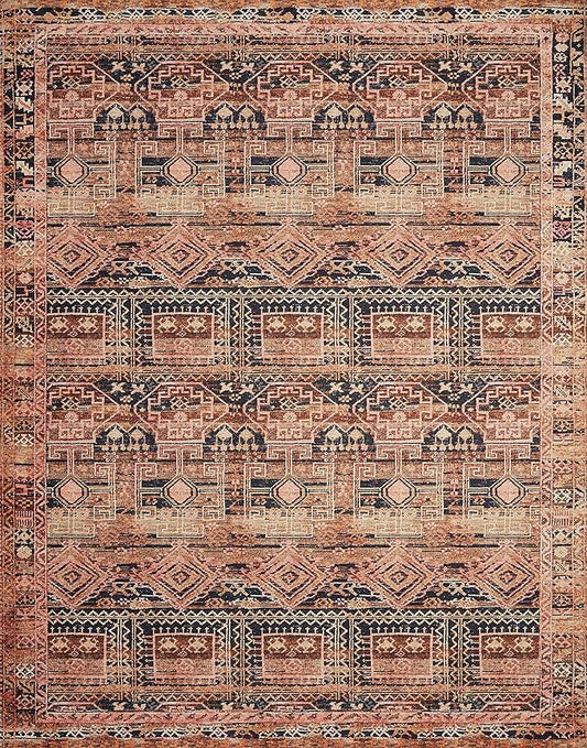 Loloi Layla Collection LAY-14 Mocha/Blush 3'-6" x 5'-6" .13" Thick Accent Rug, Soft, Durable, Vintage Inspired, Distressed, Low Pile, Non-Shedding, Easy Clean, Printed, Living Room Rug